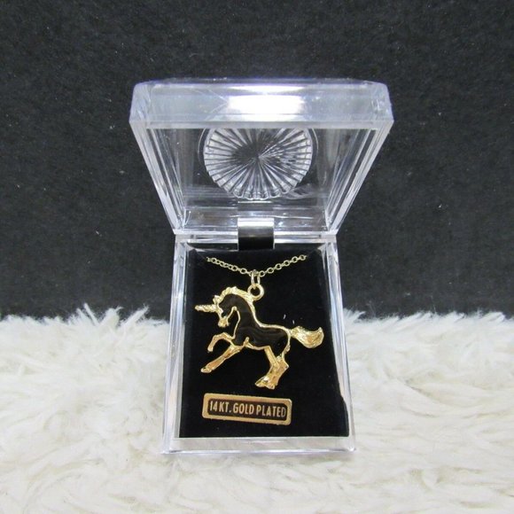 Black Unicorn Pendant 14kt Gold-Plated Necklace - Picture 1 of 4